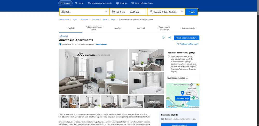 Anastasija Apts. na booking.com